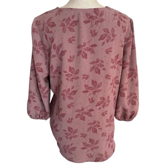 Olivia & Martin, Large, Pink Floral Faux Wrap Style Deep V Neck Blouse - Picture 4 of 8
